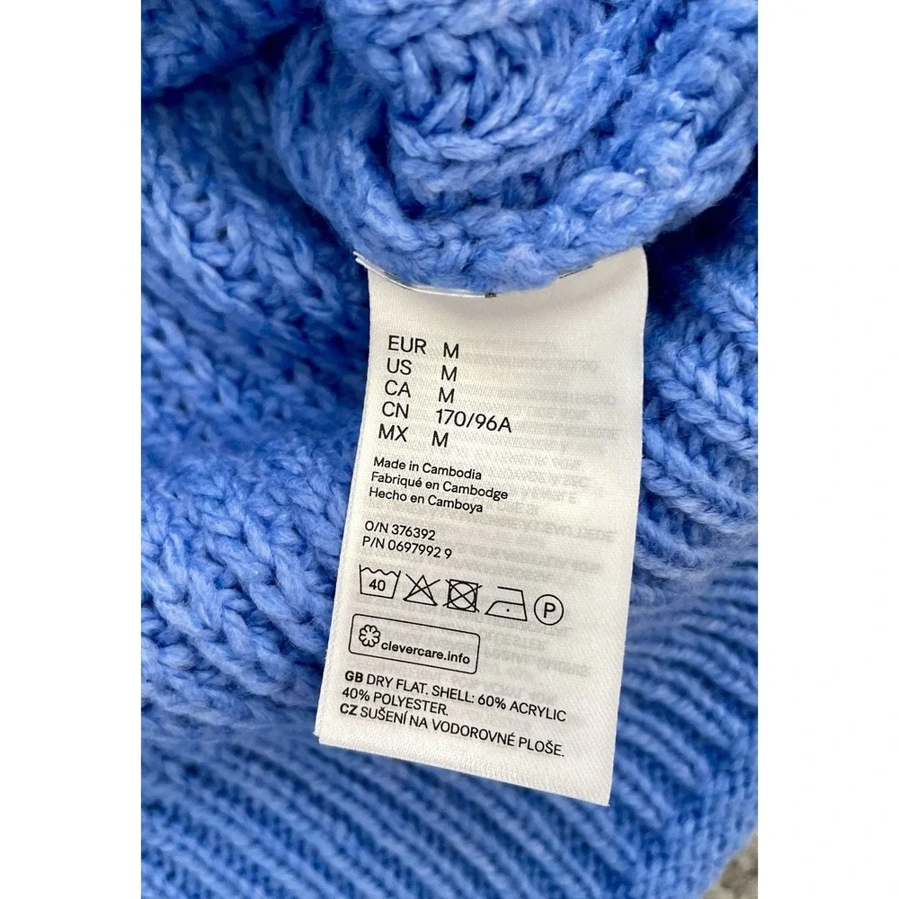 H&M Women's Chunky Knit V-Neck Sweater Periwinkle Blue Slouchy Size M Excellent!